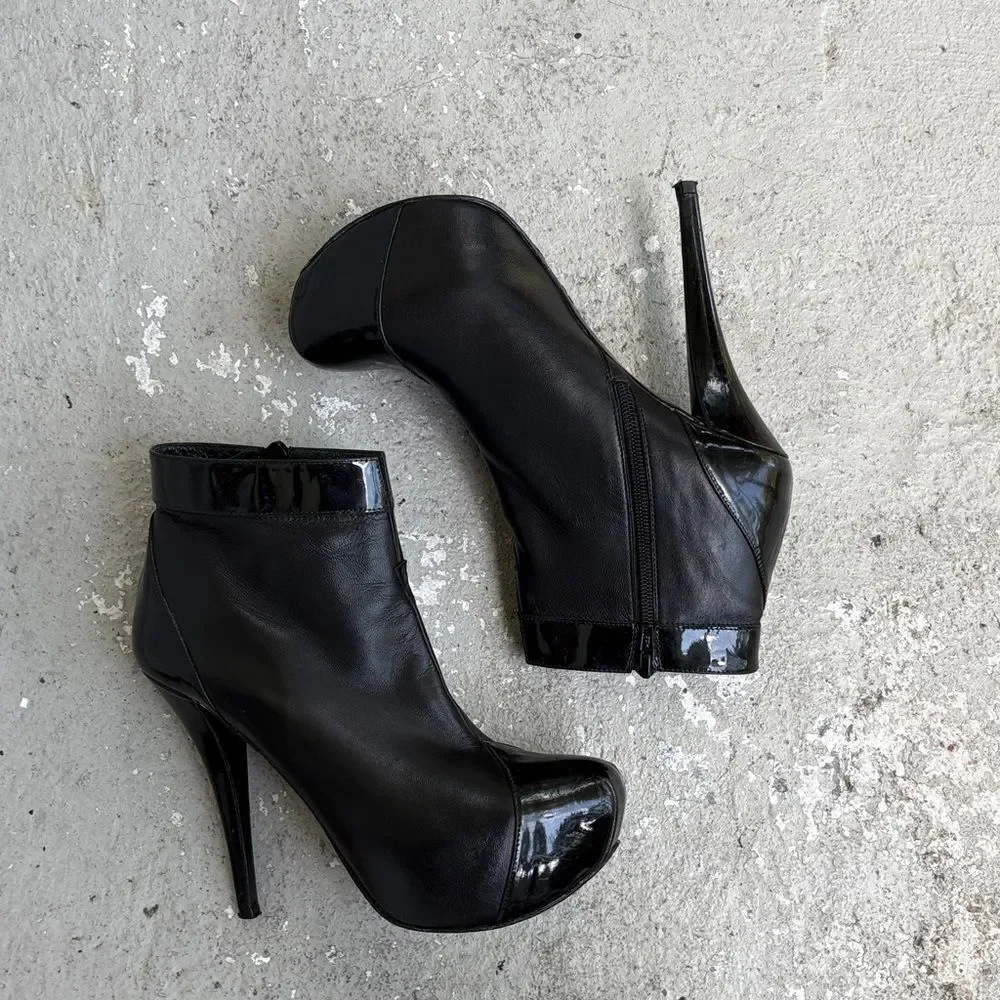 Stuart Weissman agree, platform, patent leather and leather booties
